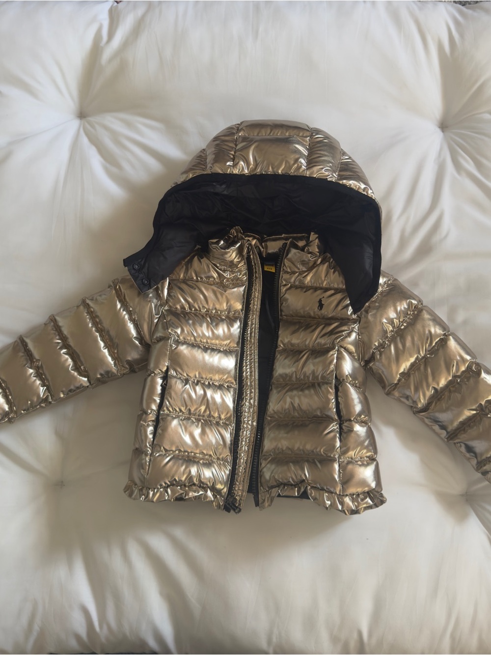 Polo by Ralph Lauren Girls Metallic Gold Hooded Puffer